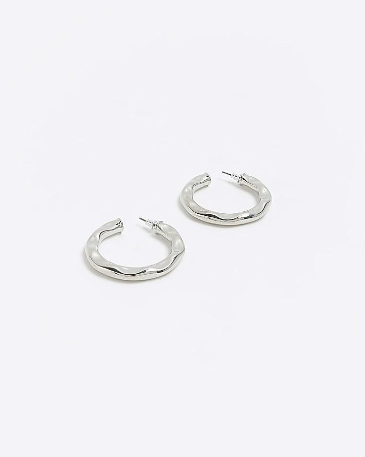 Silver textured hoop earrings