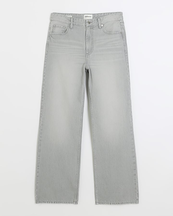 Grey faded high waist relaxed straight jeans