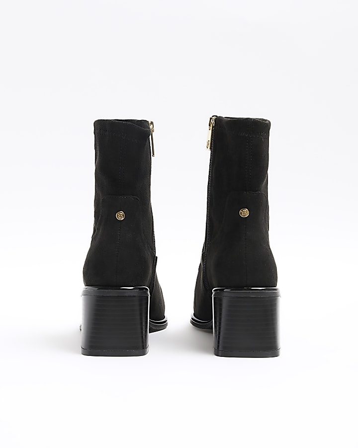 Black wide fit block heel ankle boots