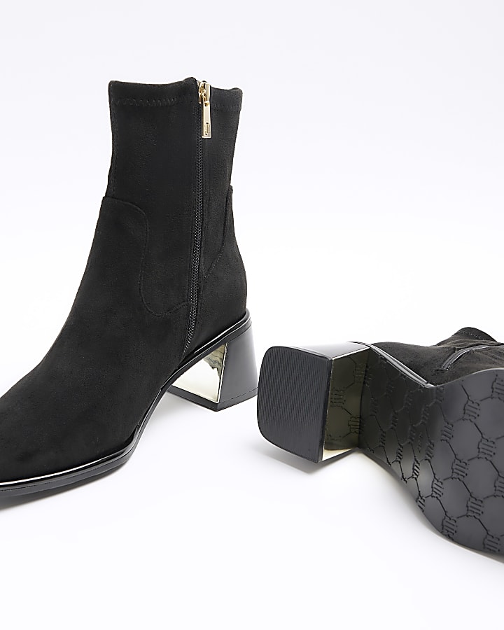 Black wide fit block heel ankle boots