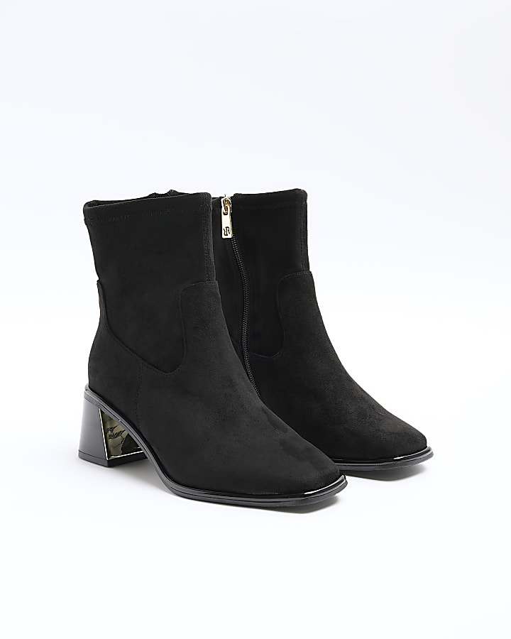 Black wide fit block heel ankle boots