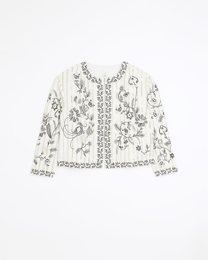 Cream quilted embroidered floral jacket