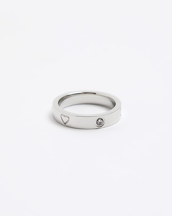 Silver Stainless Steel Embellished Ring