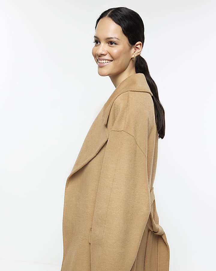 Beige wool blend belted coat