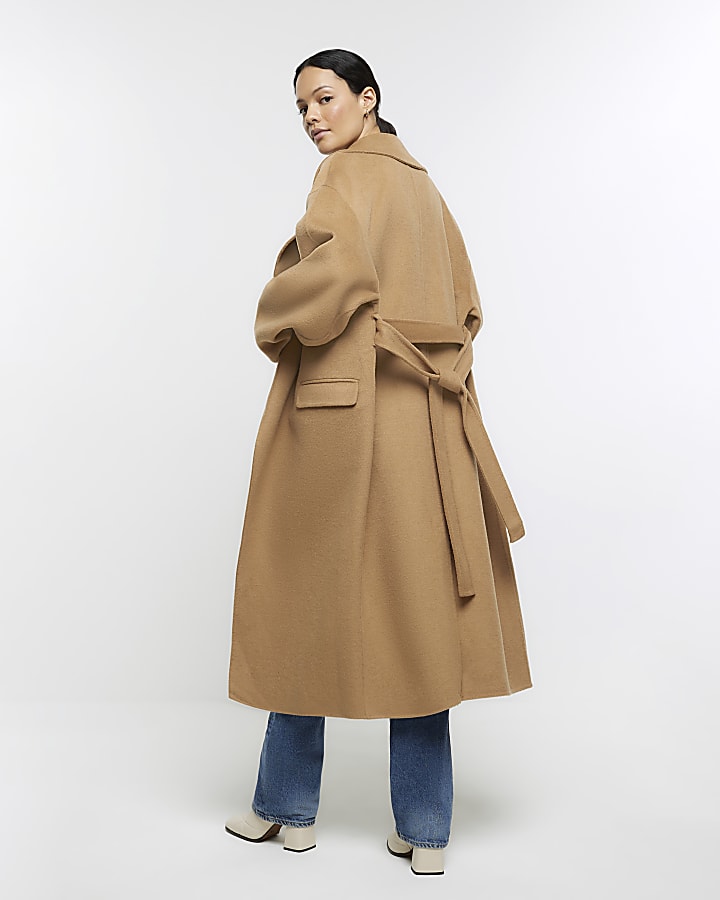 Beige wool blend belted coat
