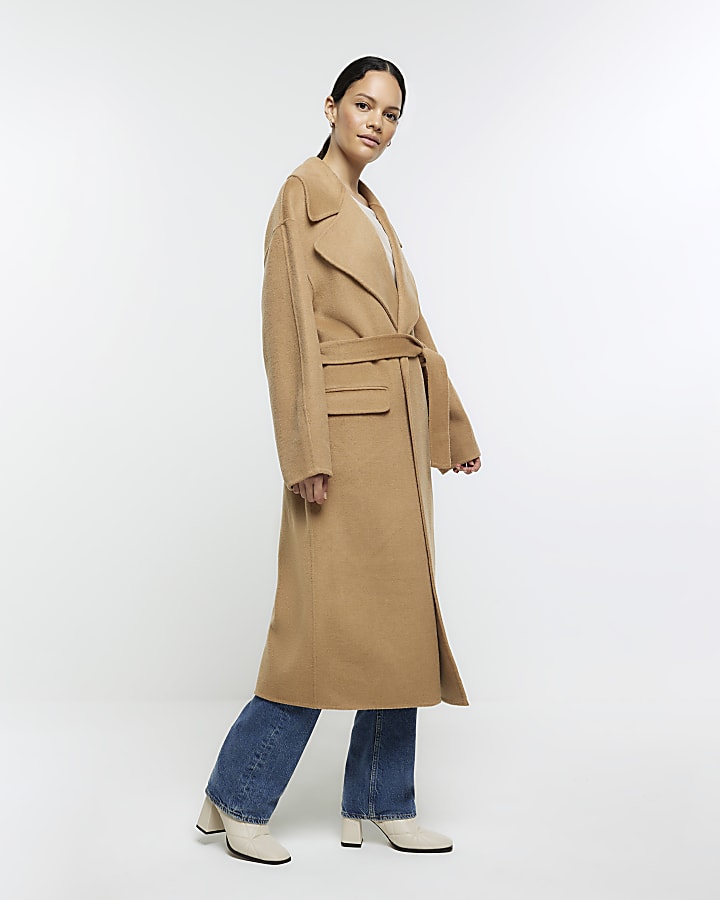 Beige wool blend belted coat