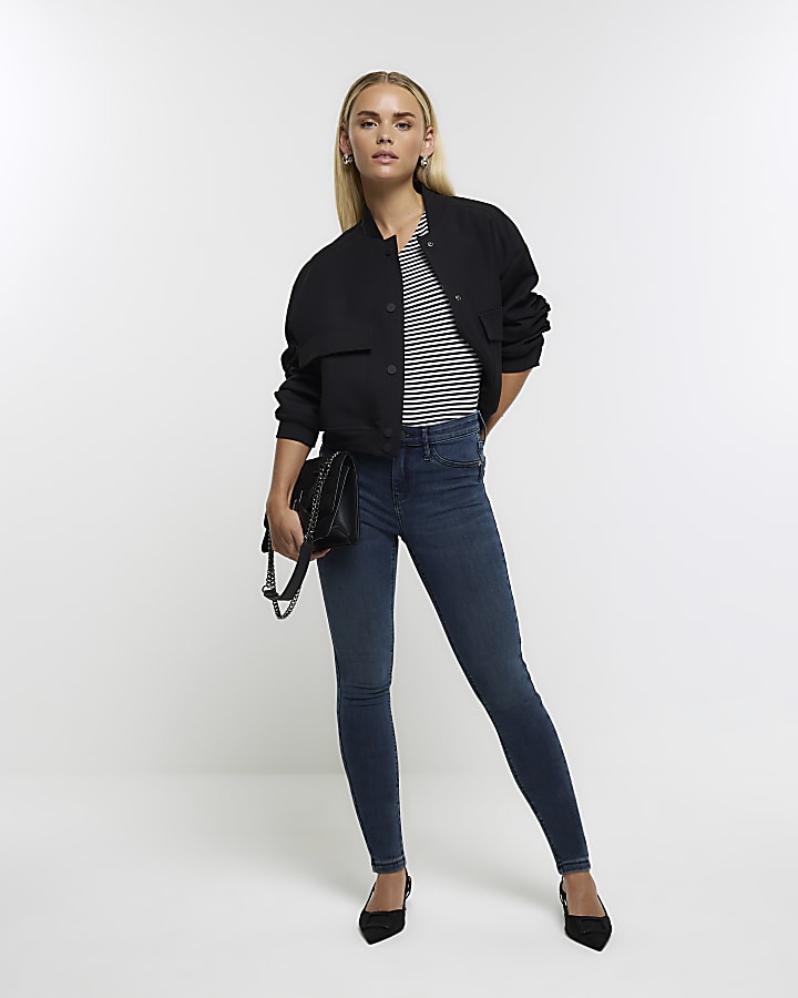 Petite blue mid rise skinny jeans