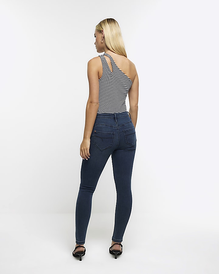 Petite blue mid rise skinny jeans