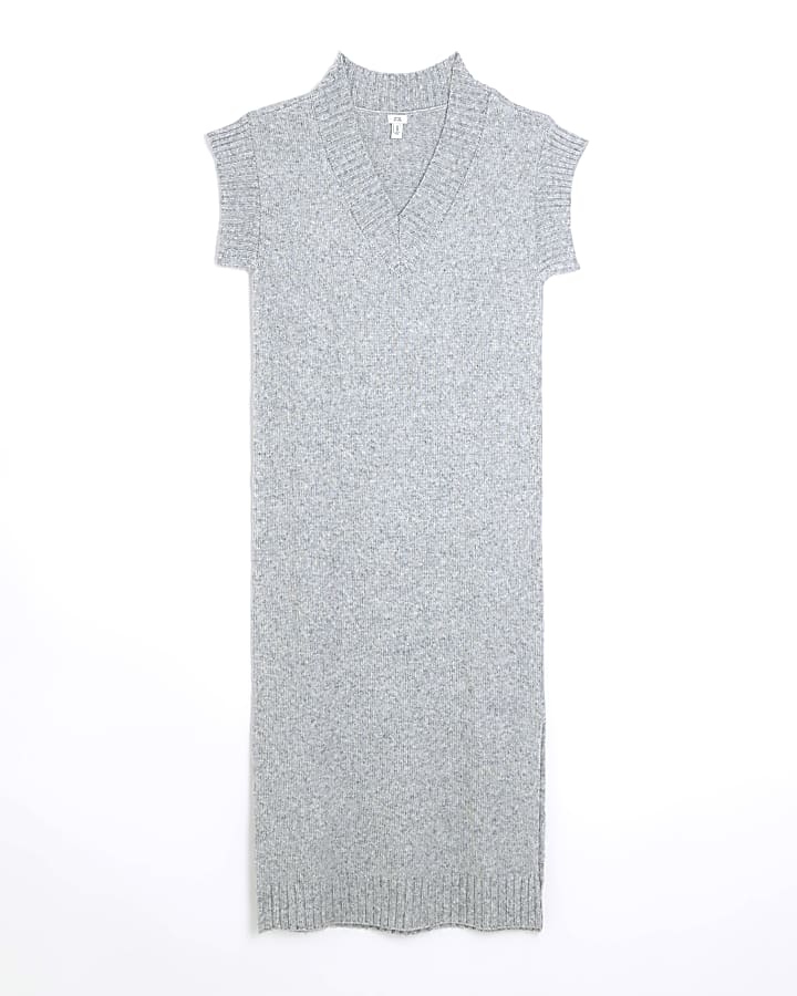 Grey split hem jumper midi dress