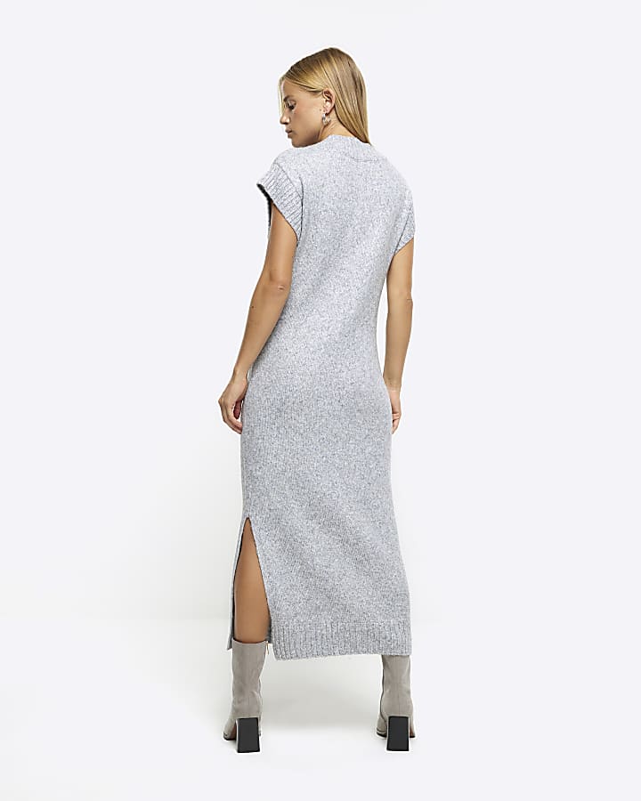 Grey split hem jumper midi dress