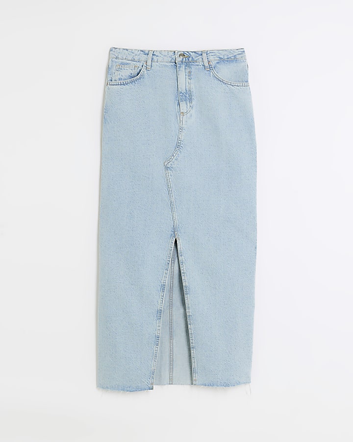 Blue denim high waisted maxi skirt