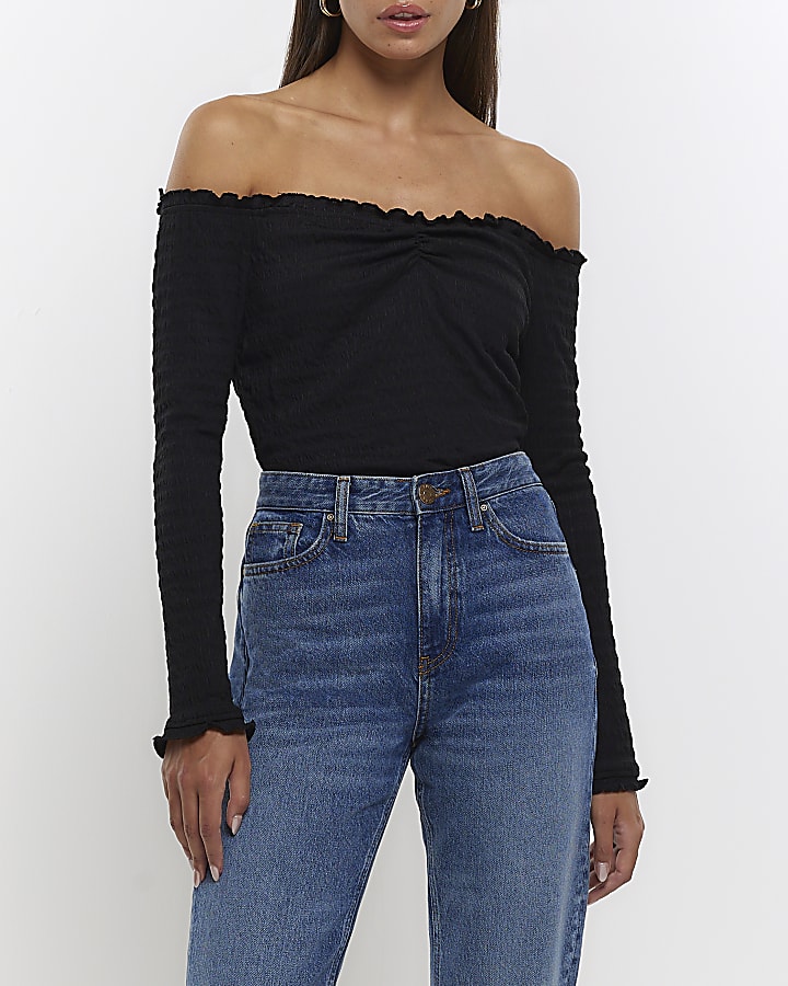 Long bardot top sale