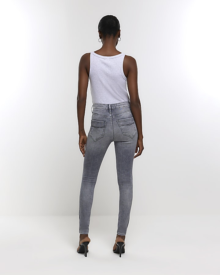 Grey ripped high waisted super skinny jeans