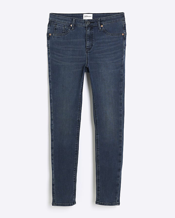Blue mid rise bum sculpt skinny jeans