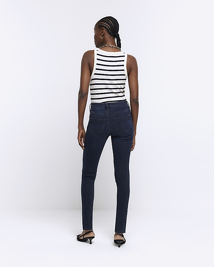 Blue mid rise bum sculpt skinny jeans
