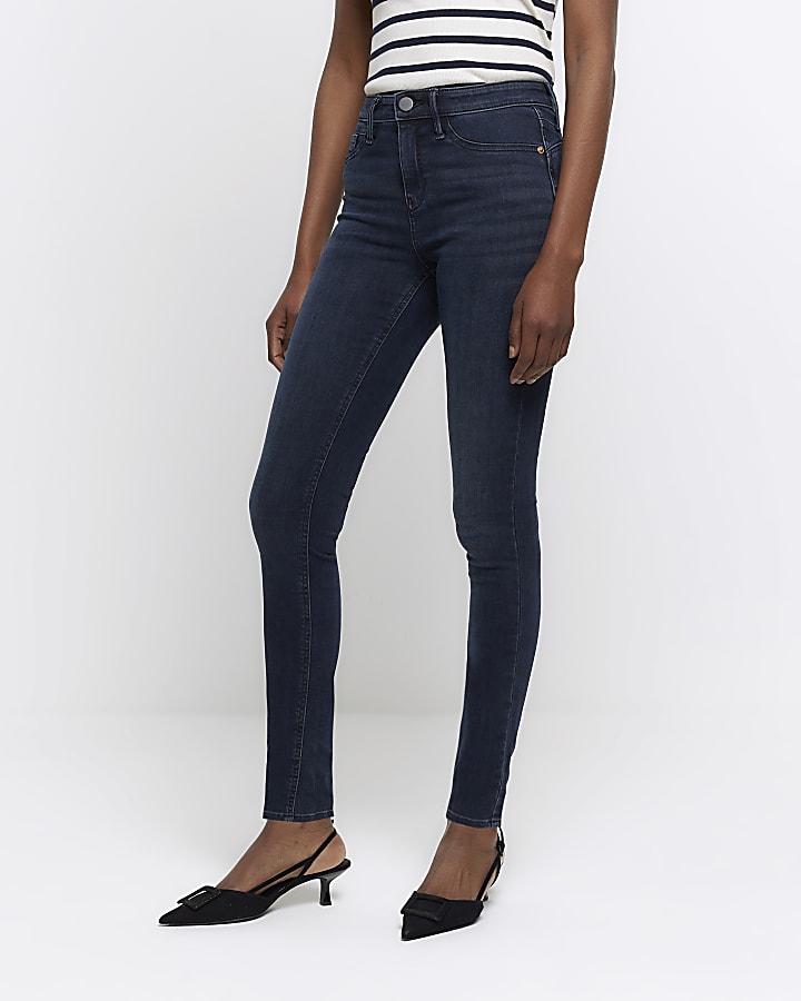 Blue mid rise bum sculpt skinny jeans