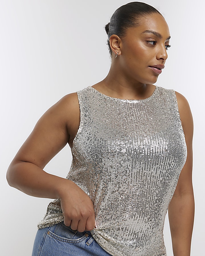 Plus silver sequin tank top