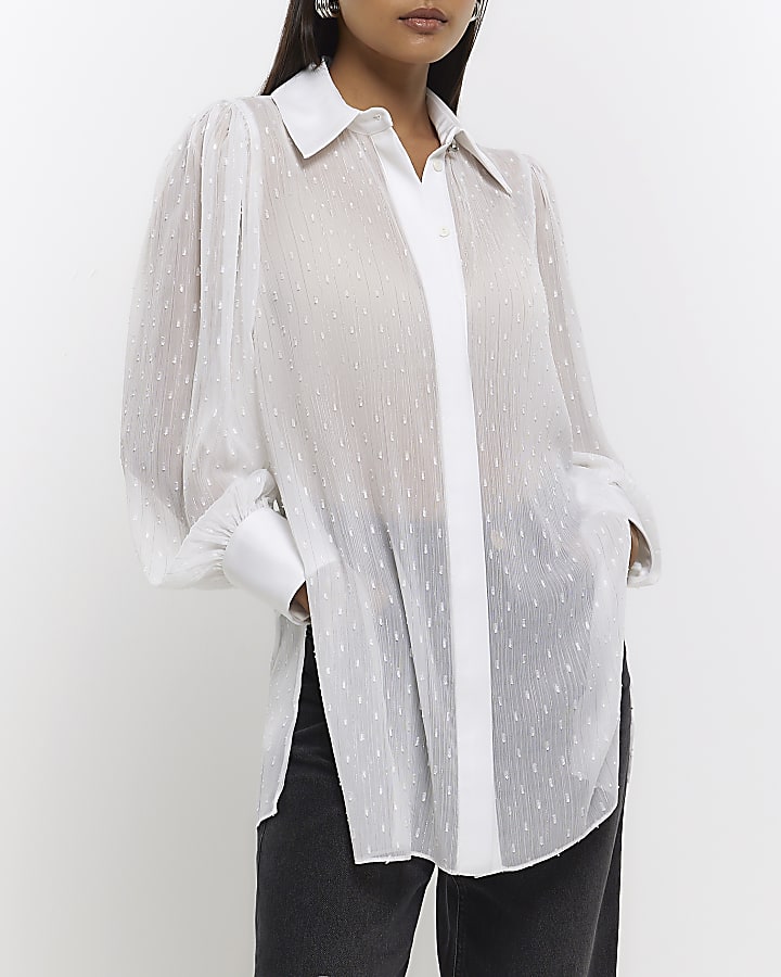 White chiffon longline shirt River Island