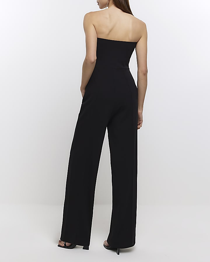 Black twist front bandeau jumpsuit