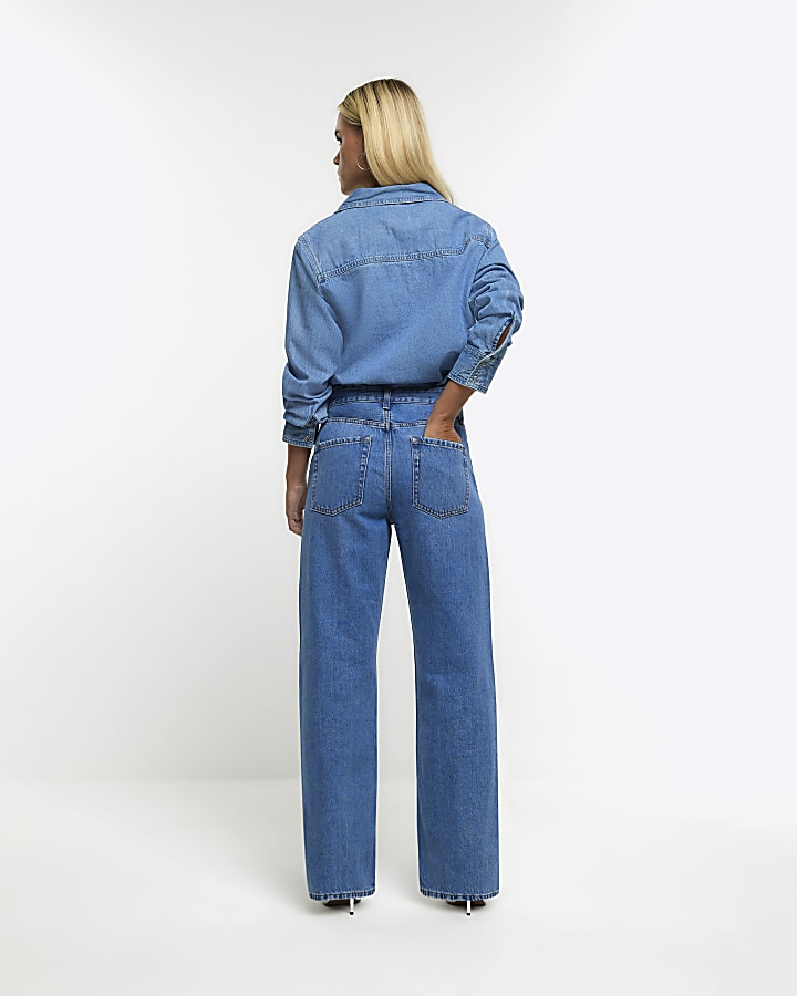 Petite blue high waisted straight leg jeans