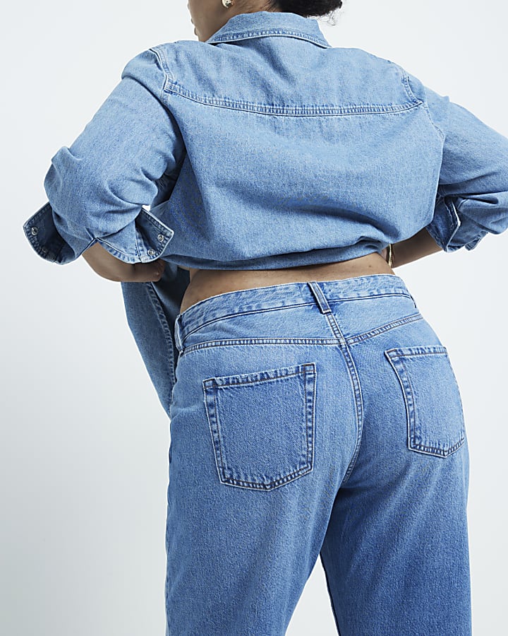 Plus blue high waisted straight leg jeans