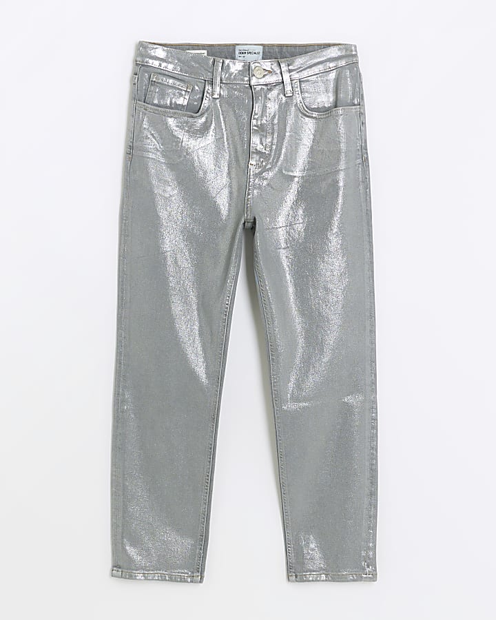 Silver straight coated jeans