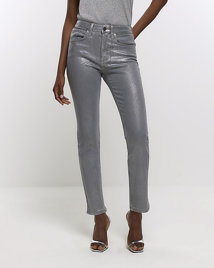 Silver straight coated jeans