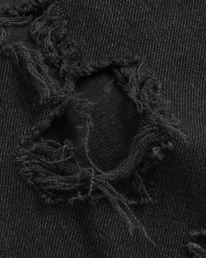Black ripped high waist stove straight jeans