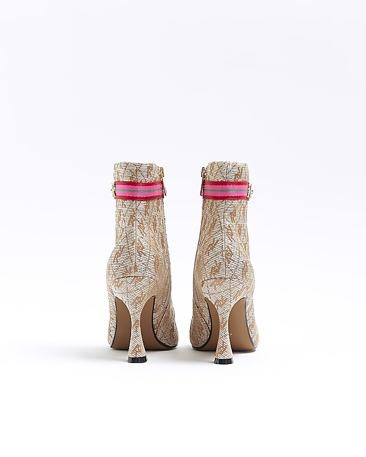 Beige wide fit RI monogram heeled boots