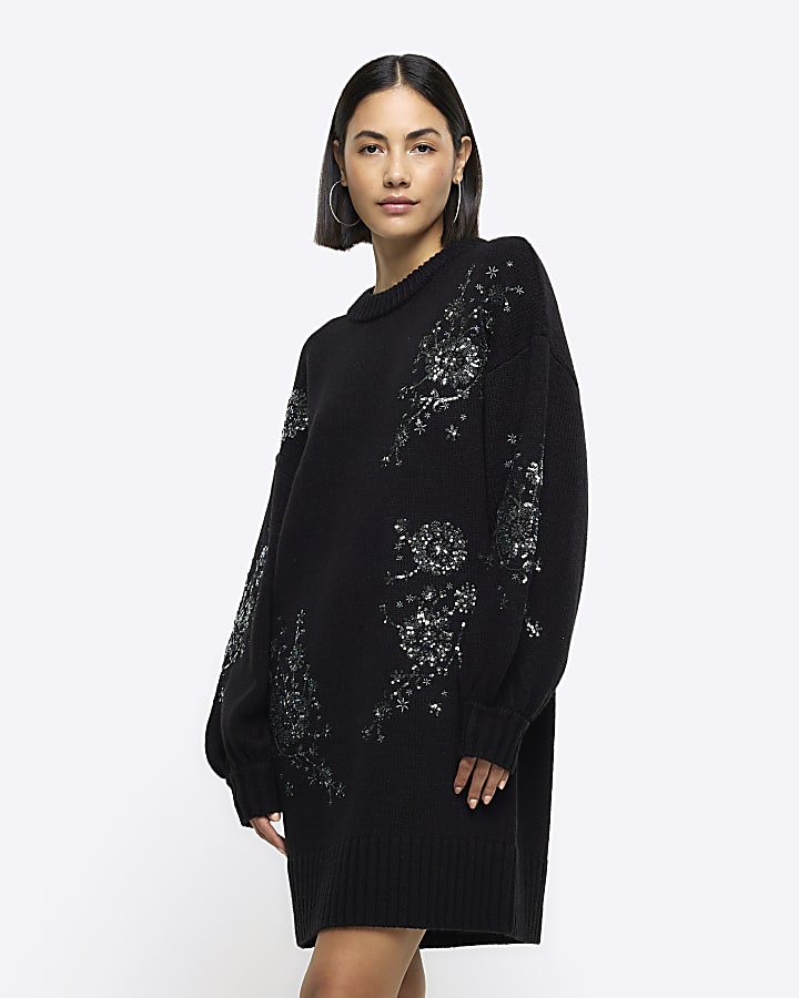 Black glitter jumper dress hotsell