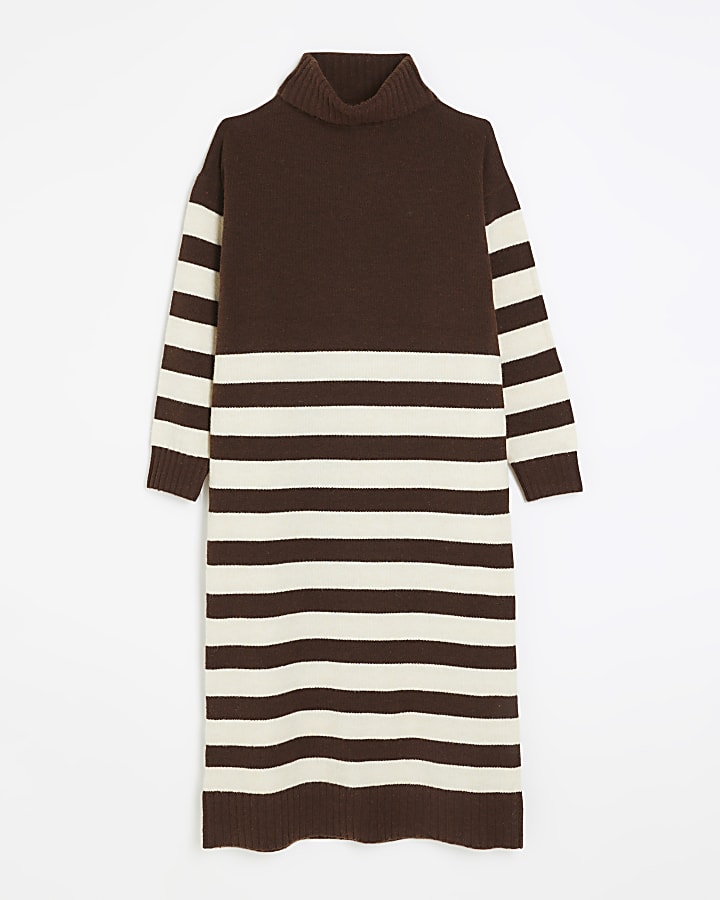 Brown stripe jumper midi dress