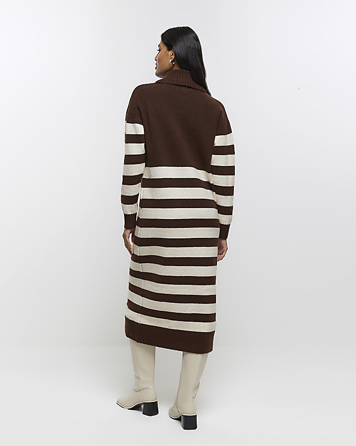 Brown stripe jumper midi dress