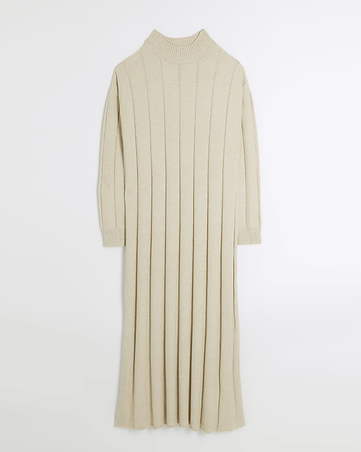 Beige high neck jumper maxi dress
