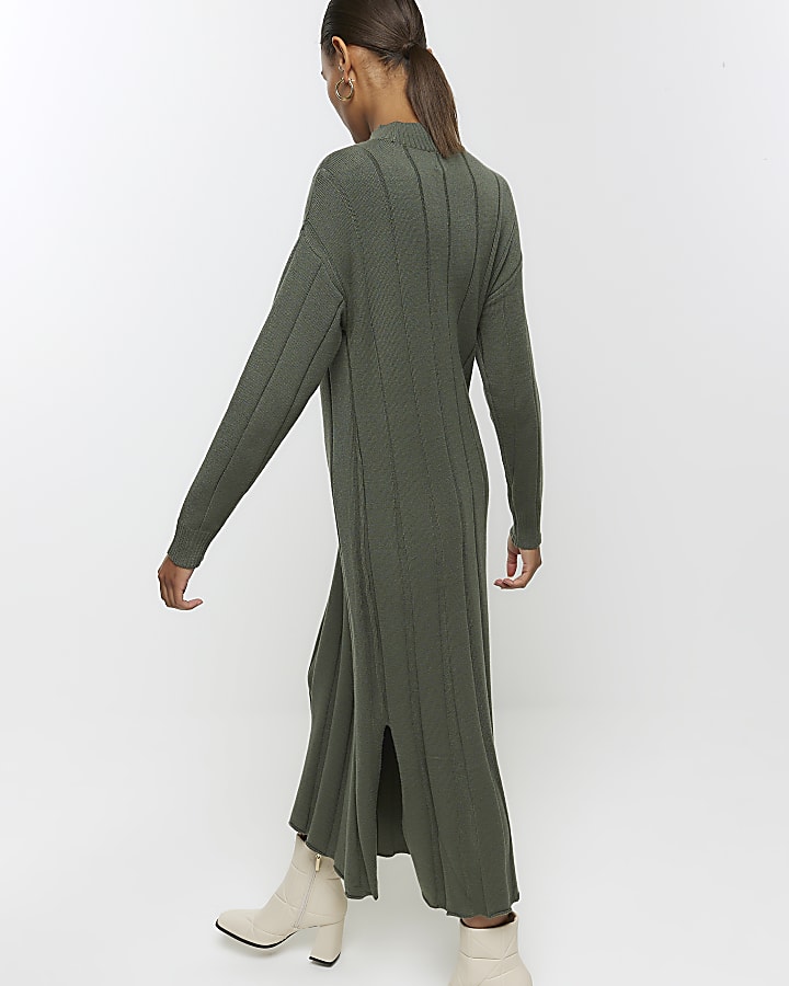 Khaki high neck jumper maxi dress