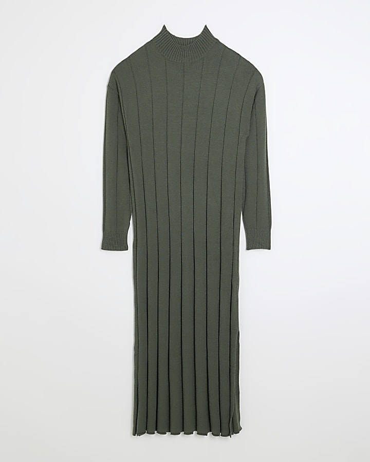 Khaki high neck jumper maxi dress