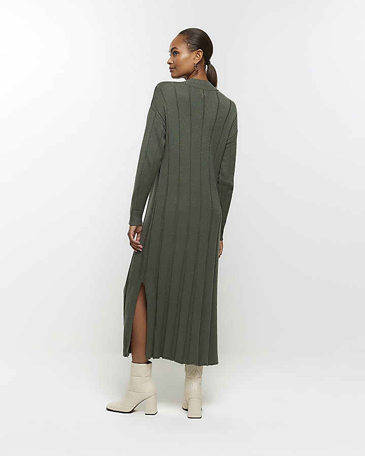 Khaki high neck jumper maxi dress