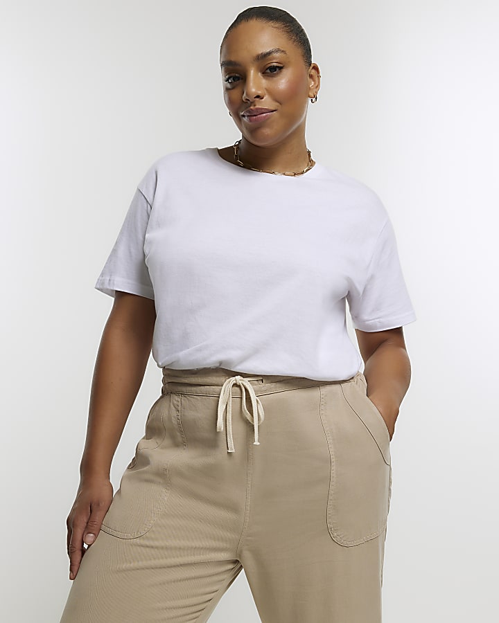 Plus beige lyocell cuffed joggers