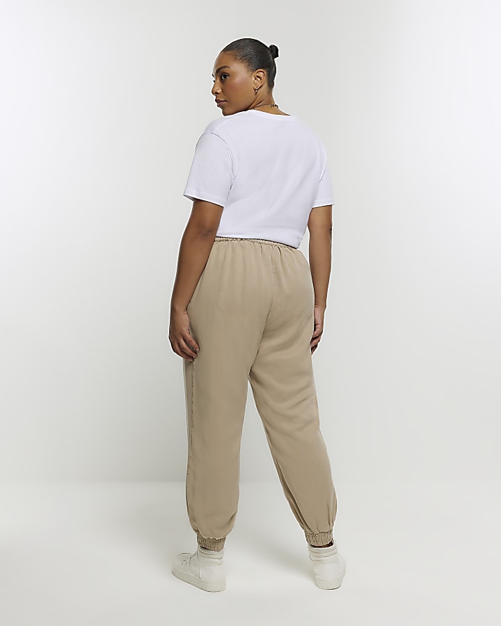 Plus beige lyocell cuffed joggers