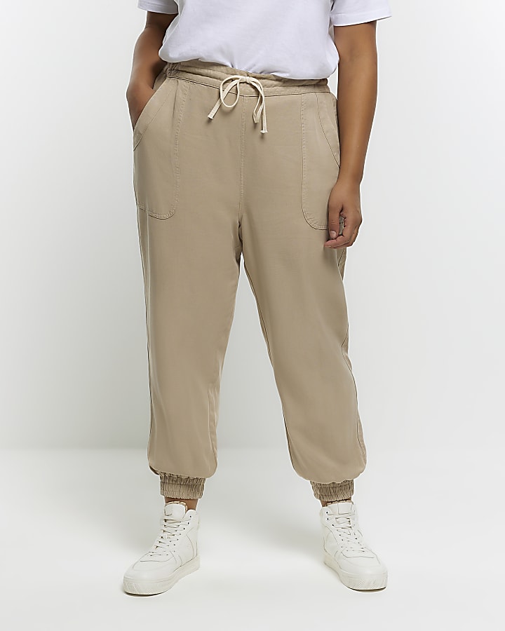 Plus beige lyocell cuffed joggers