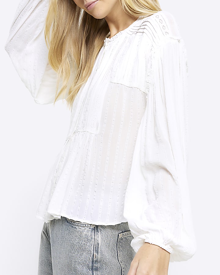 White lace pleated smock blouse