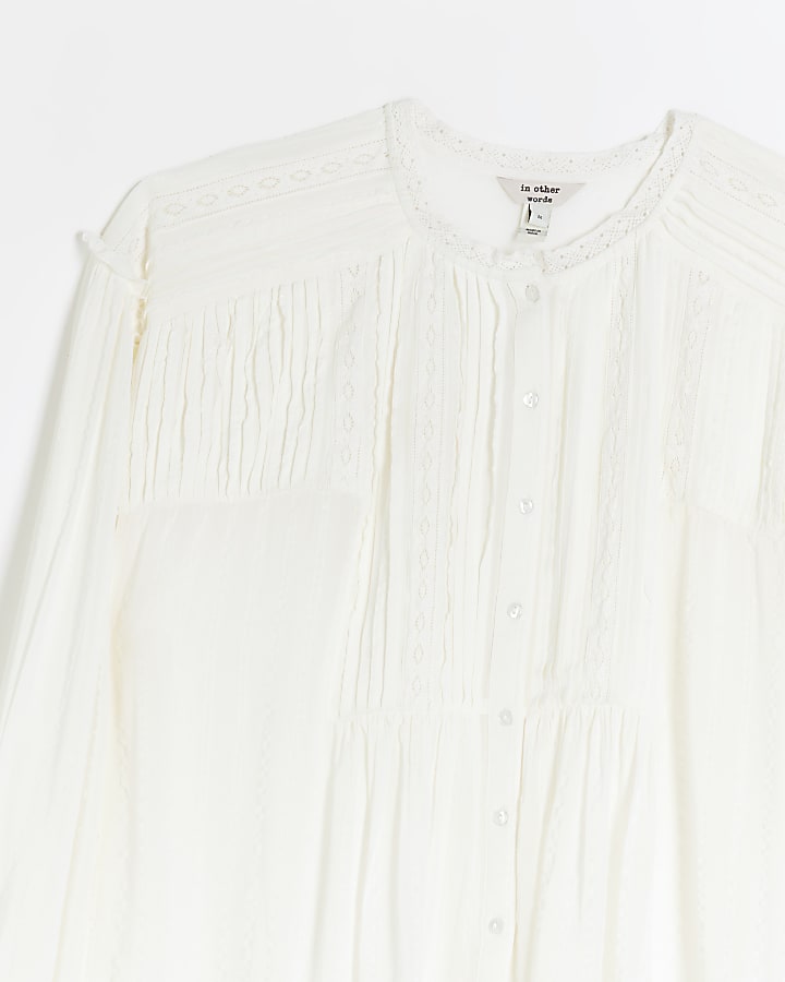 White lace pleated smock blouse