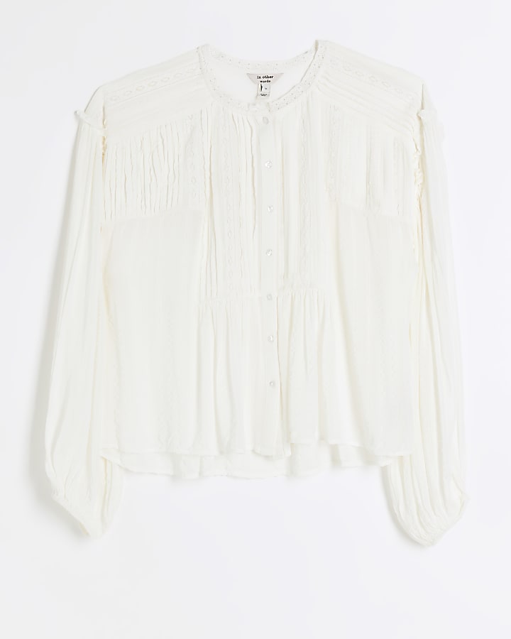 White lace pleated smock blouse