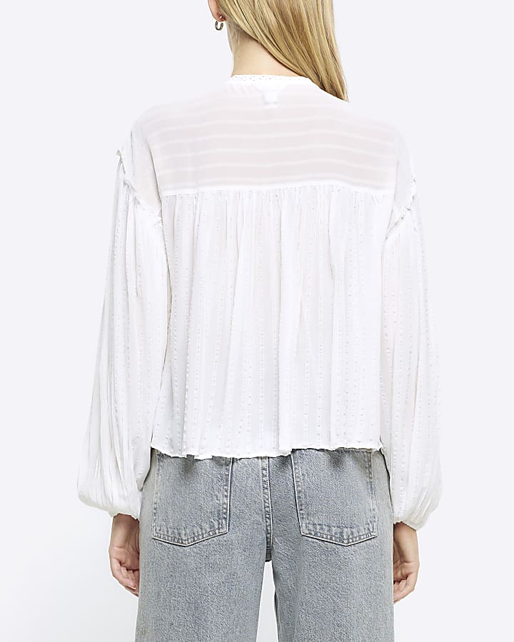 White lace pleated smock blouse