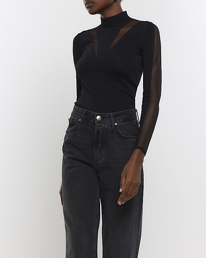 Black sheer sleeve top on sale