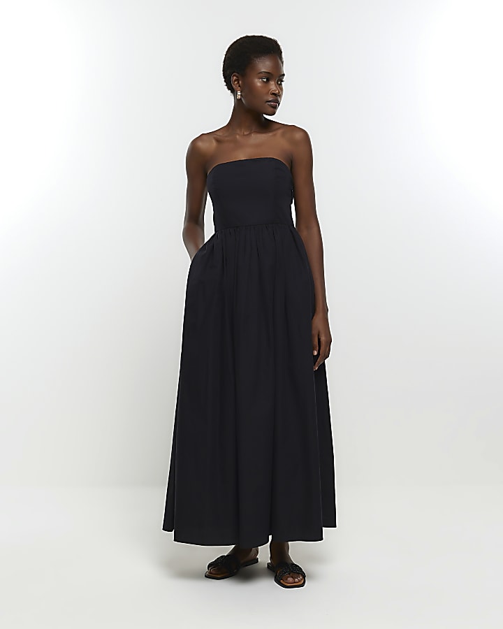 Black bandeau prom maxi dress