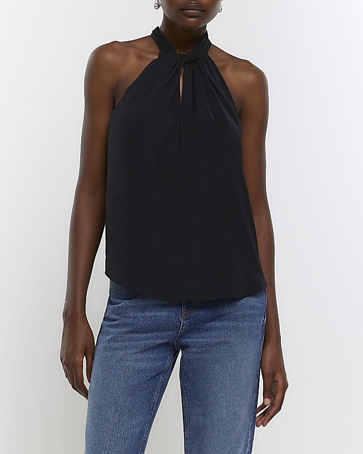 Black satin halter neck top