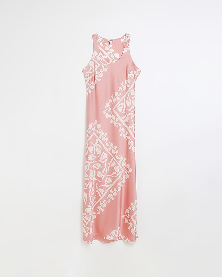 Coral print slip midi dress