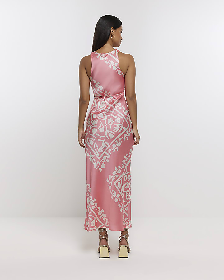 Coral print slip midi dress