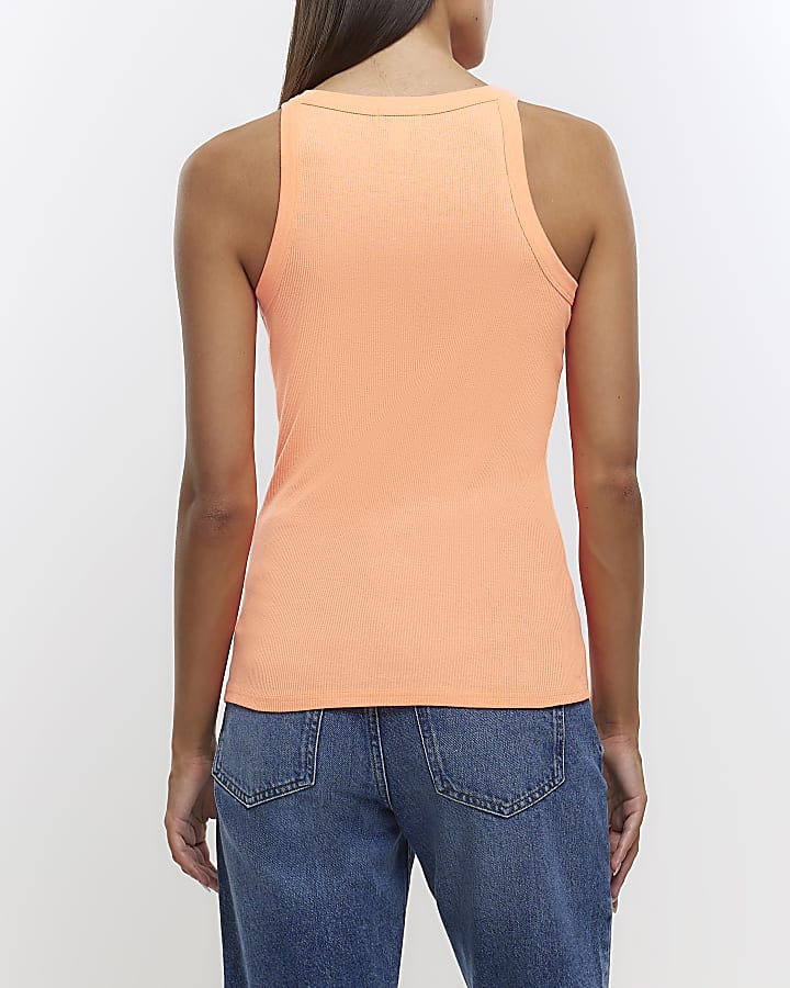 Orange ribbed racer vest top