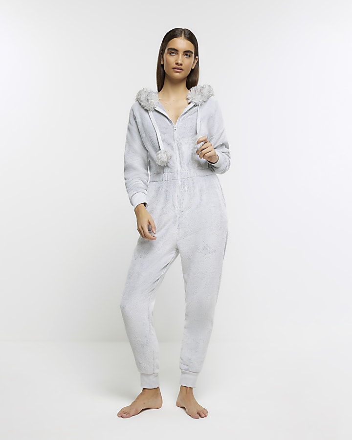 Onesie with fur hood sale